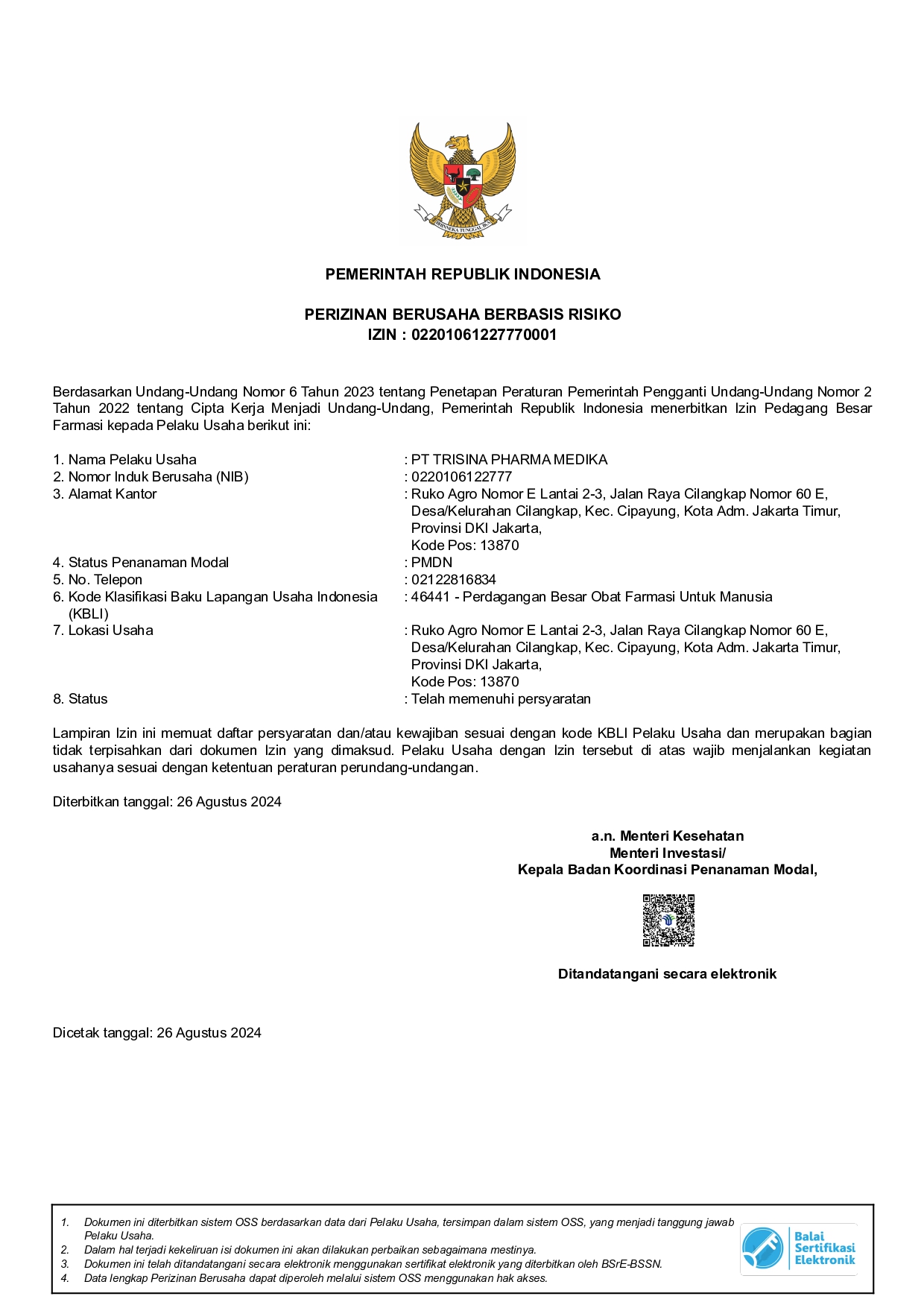 Pharmaceutical Wholesaler License (PBF License)